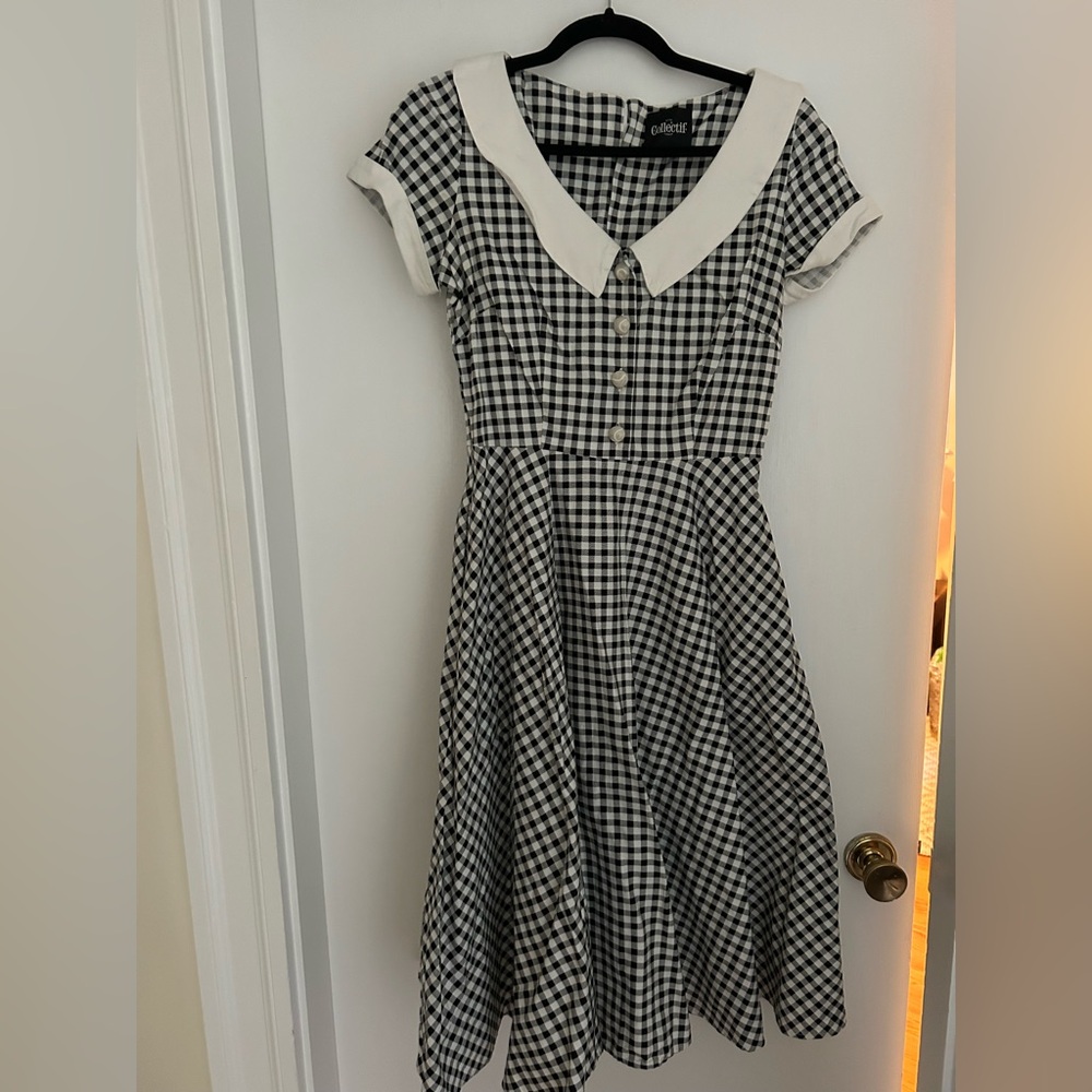 Collectif Black and White Gingham Dress with Peter Pan Collar